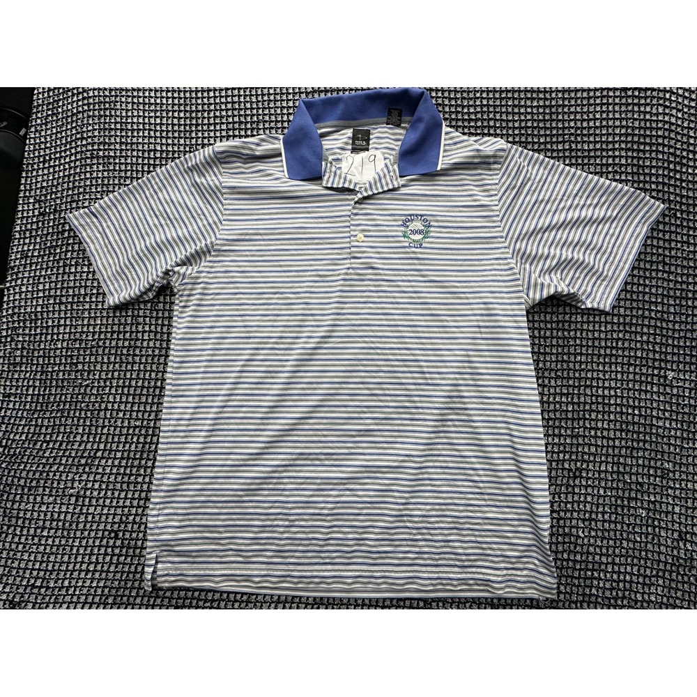 Page & Tuttle Polo Shirt Mens XL Blue Striped Houston 2008 Cup Golf